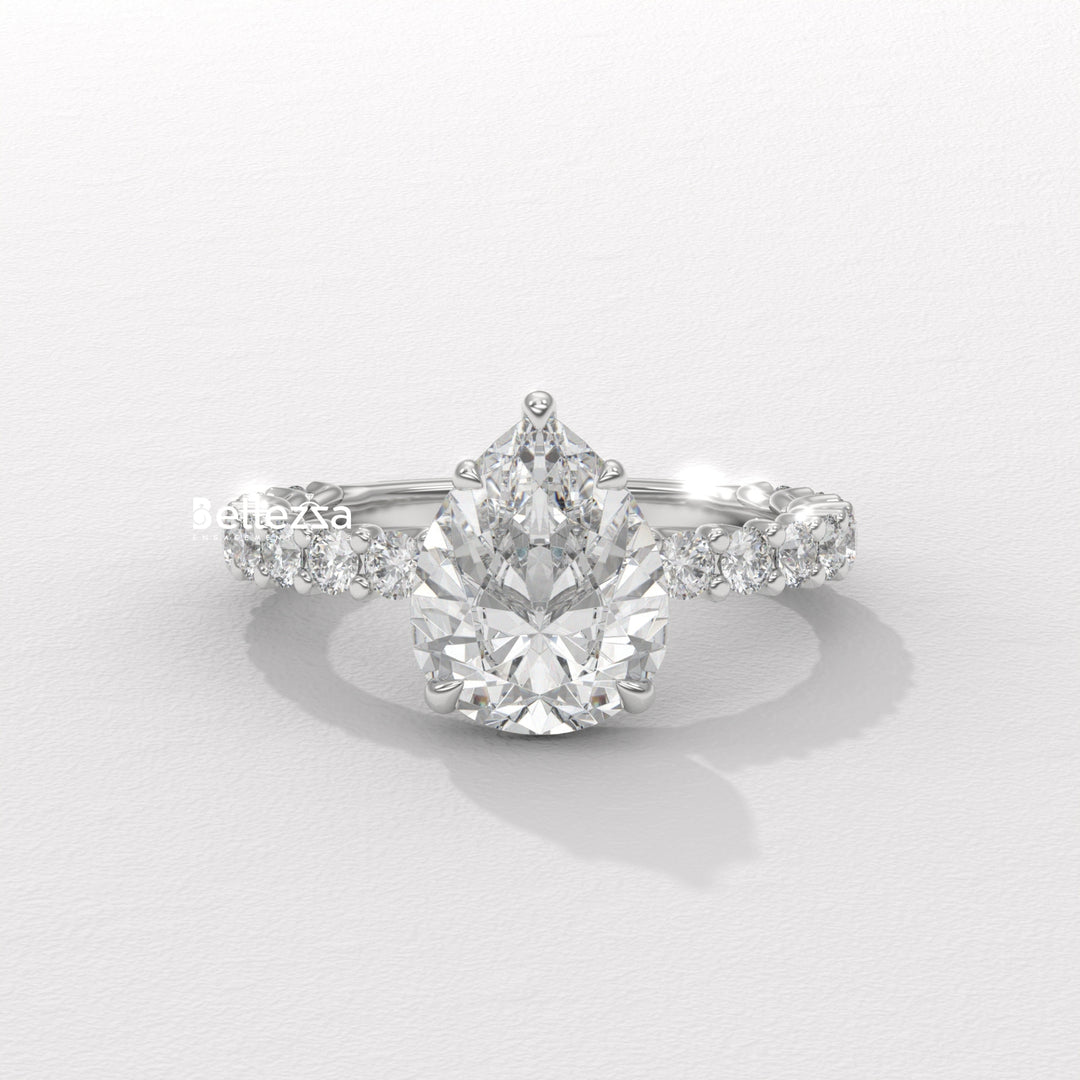 1.50-2.50CT Pear Diamond Pave Setting Lab Grown Engagement Ring