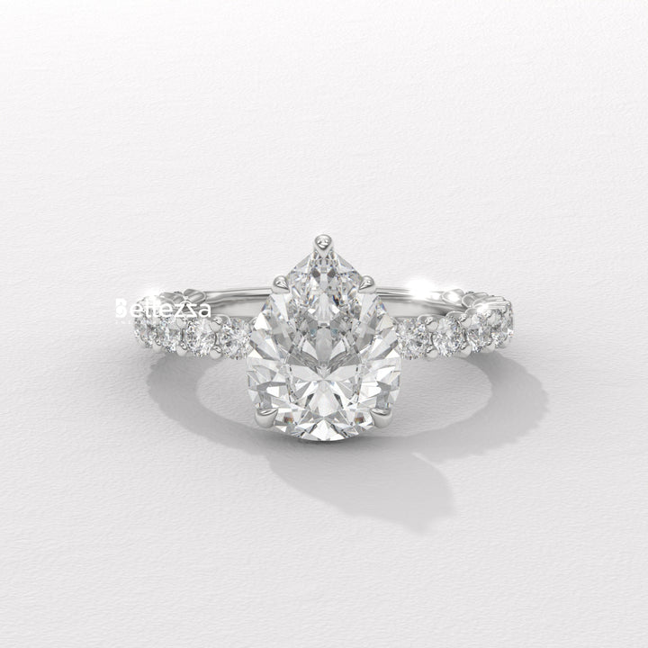 1.50-2.50CT Pear Diamond Pave Setting Lab Grown Engagement Ring
