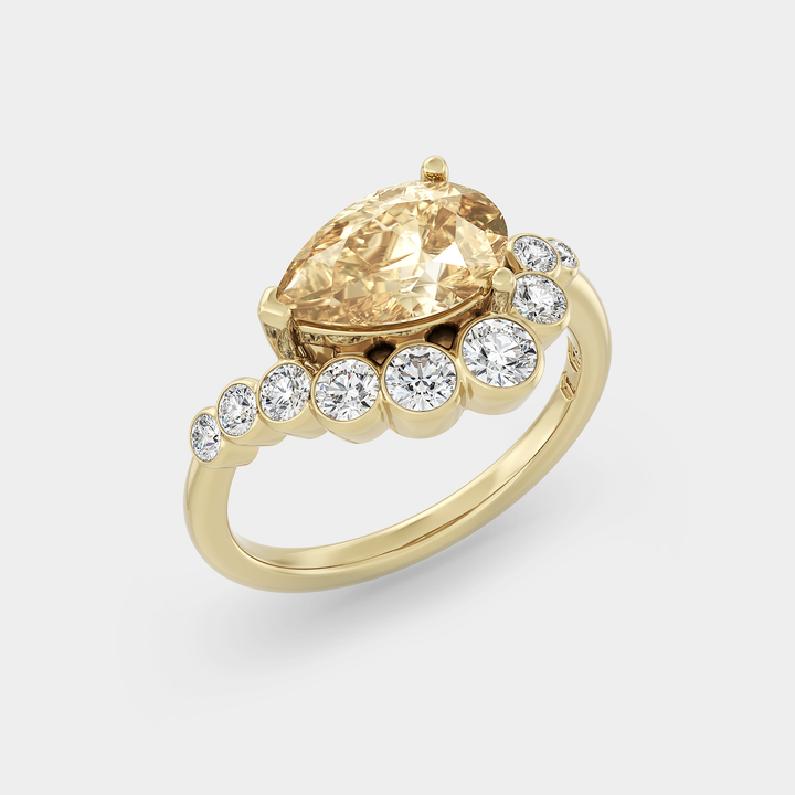 2.0CT Fancy Yellow Pear Diamond Curved Style Unique Lab Grown Engagement Ring