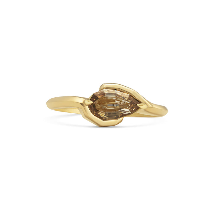 1.0CT Fancy Champagne Pear Step Cut Solitaire Lab Grown Engagement Ring
