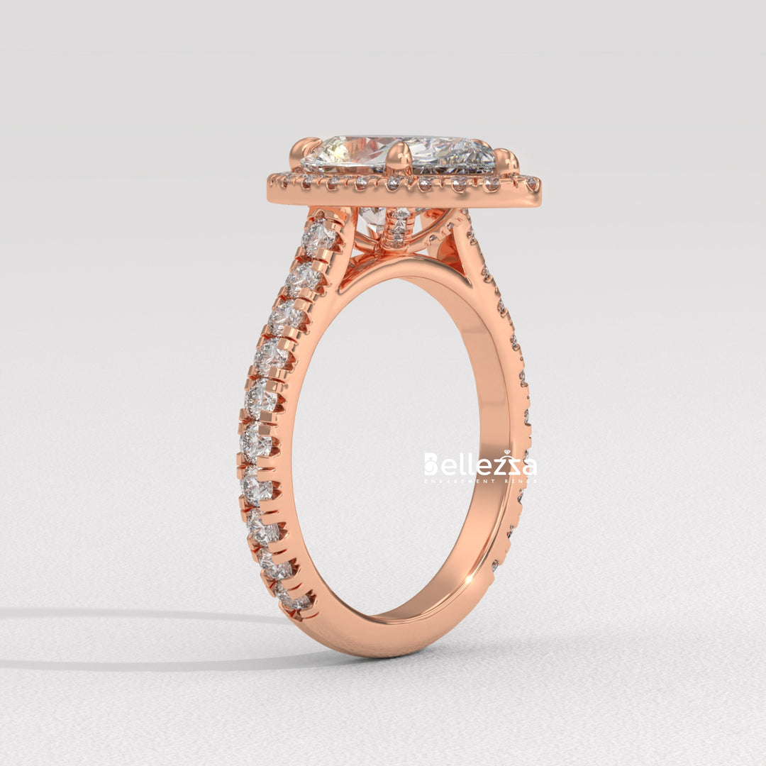1.50-2.50CT Pear Cut CVD Diamond Halo Pave Setting Engagement Ring