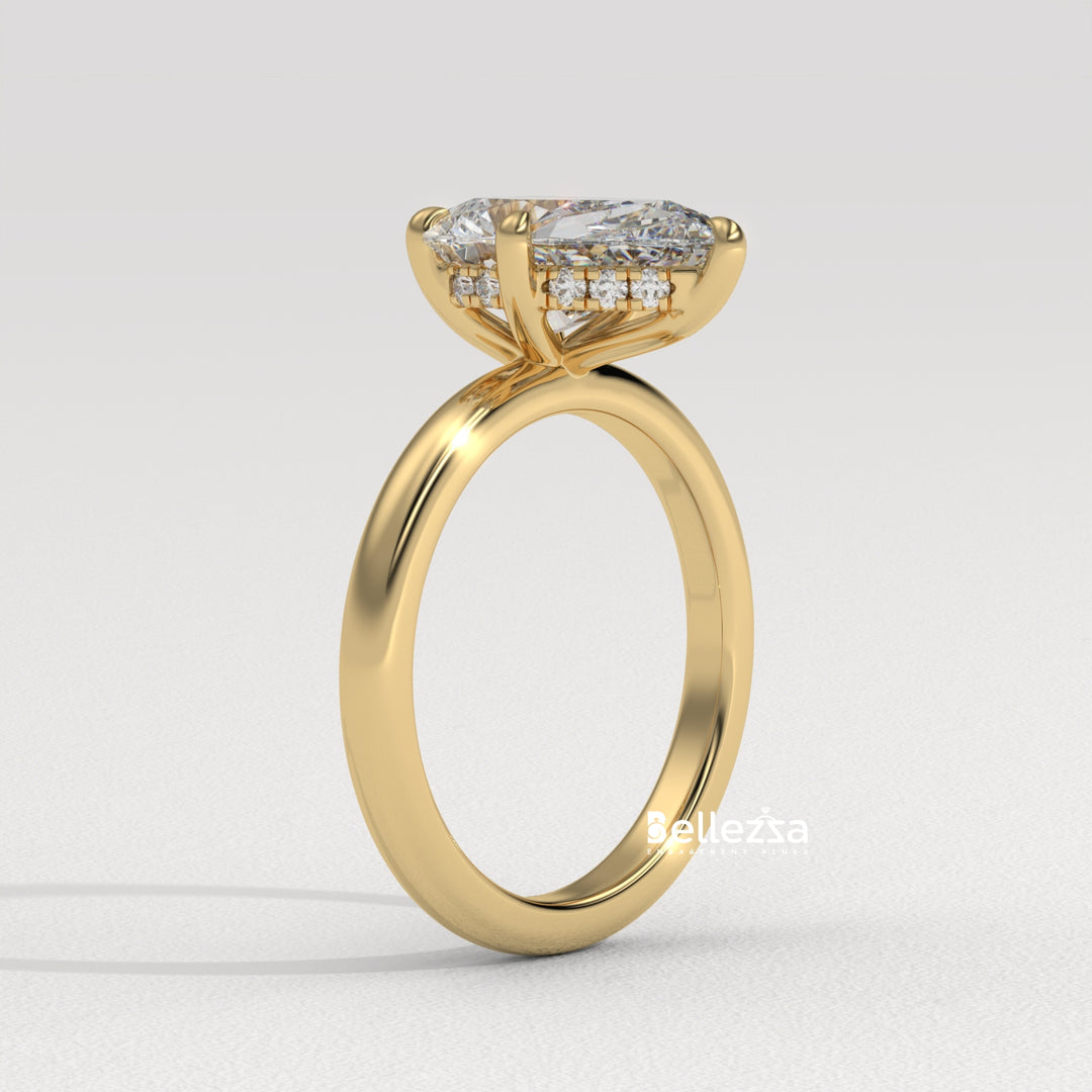 2.0-3.0CT Pear Cut Hidden Halo CVD Diamond Engagement Ring