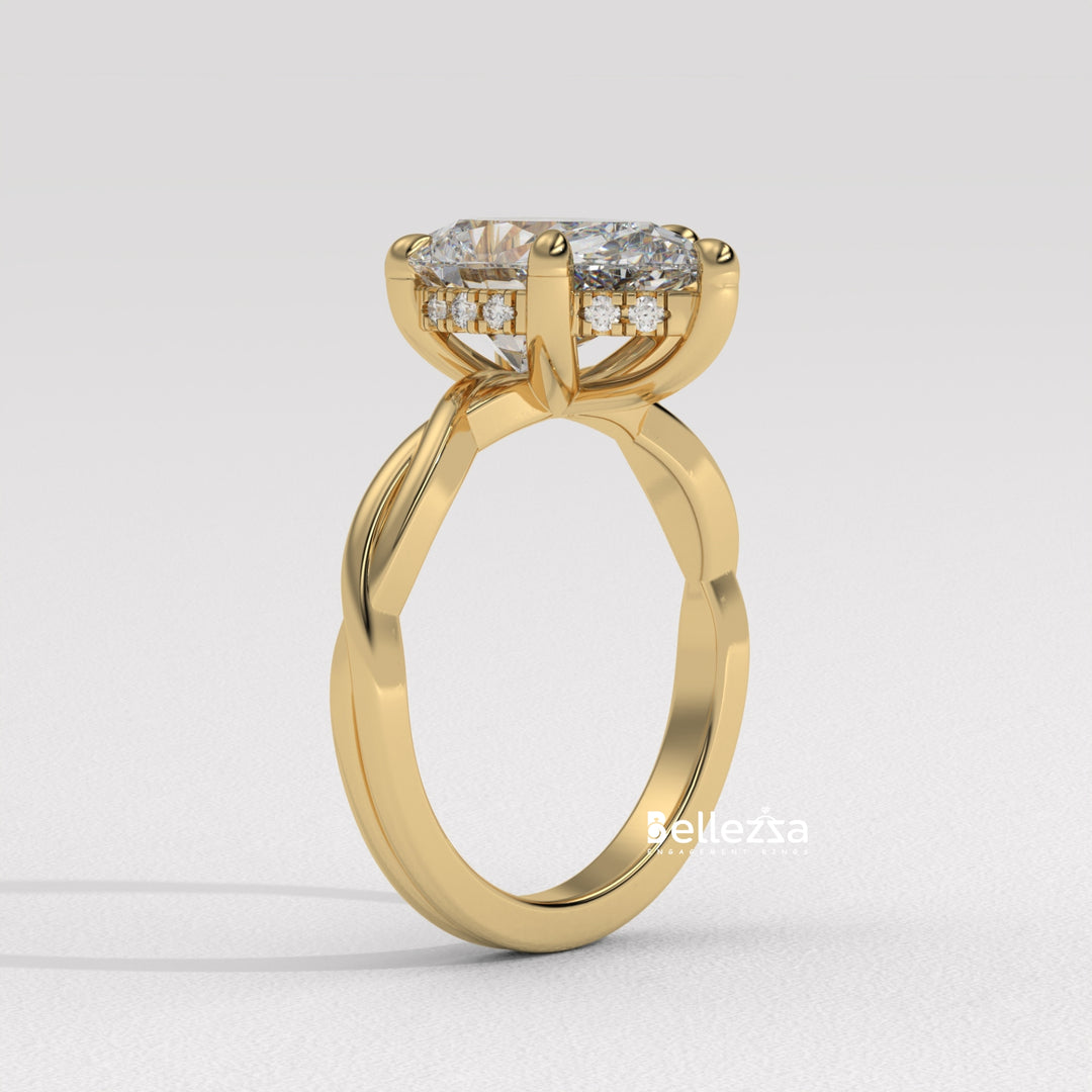 1.50-2.50CT Pear Cut Twisted Hidden Halo CVD Diamond Engagement Ring