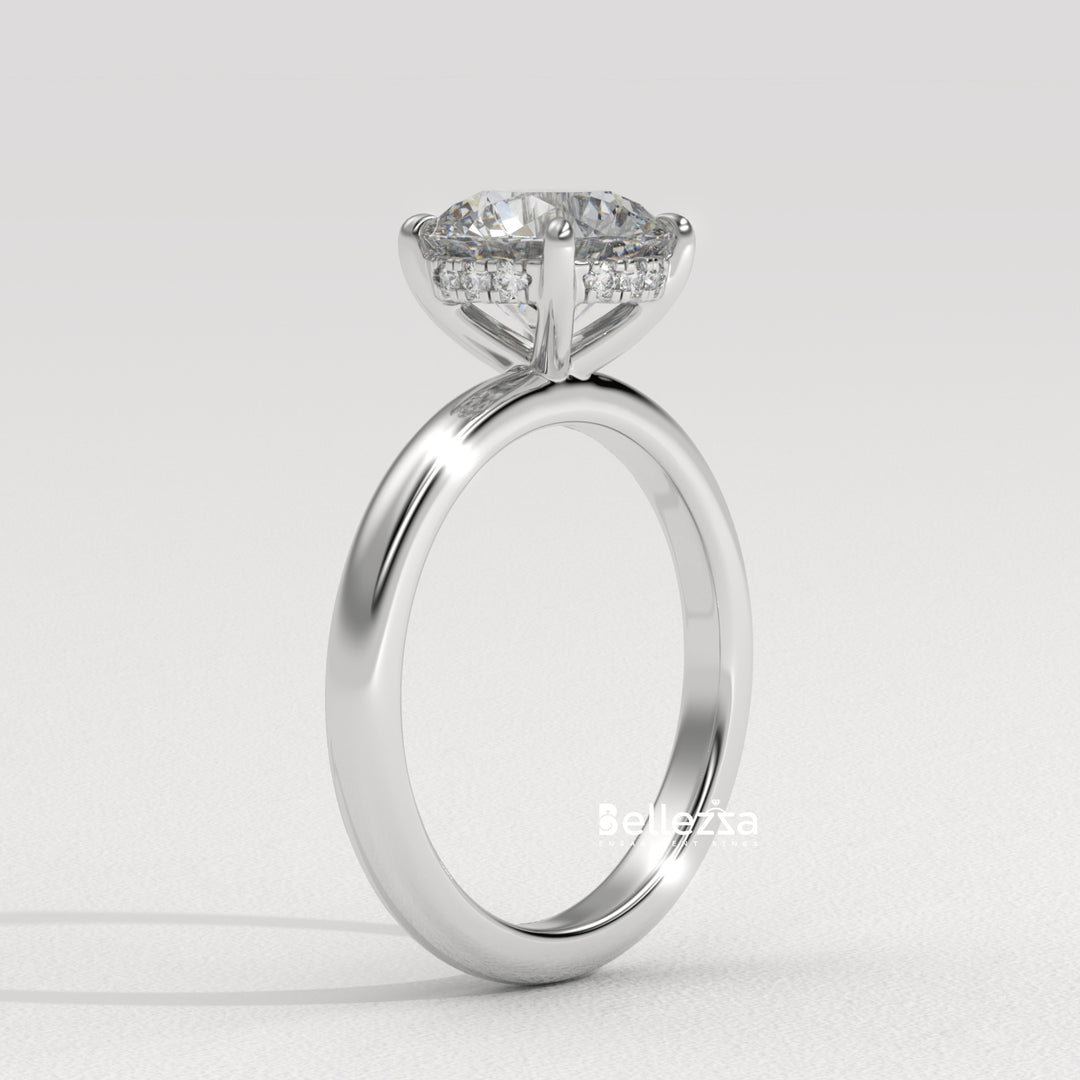 1.0-2.0CT Round Cut Hidden Halo Lab Grown Engagement Ring
