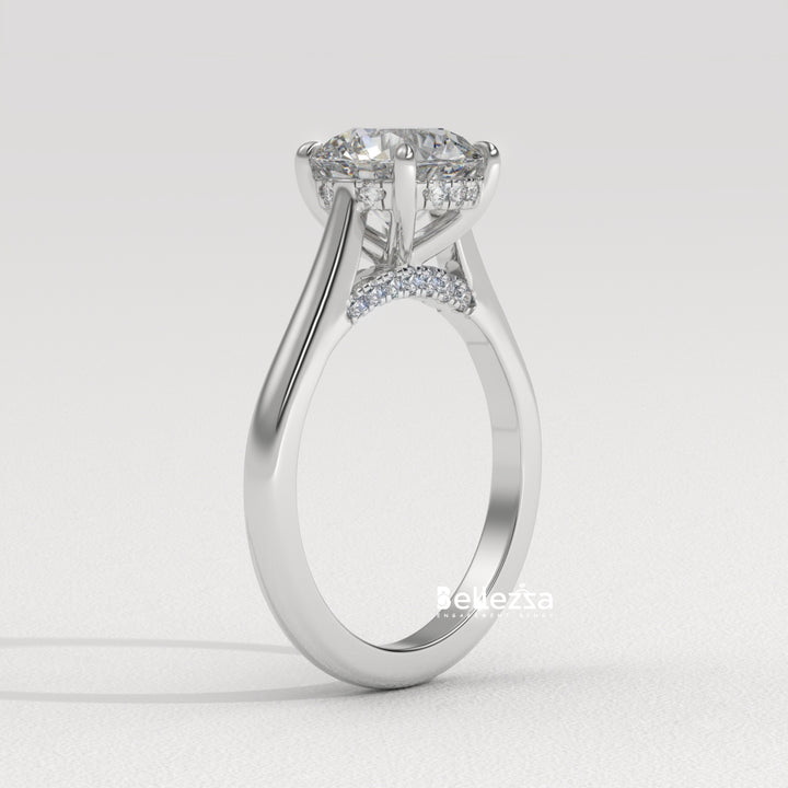 1.0-2.0CT Round Cut Lab Grown Diamond Hidden Halo Engagement Ring