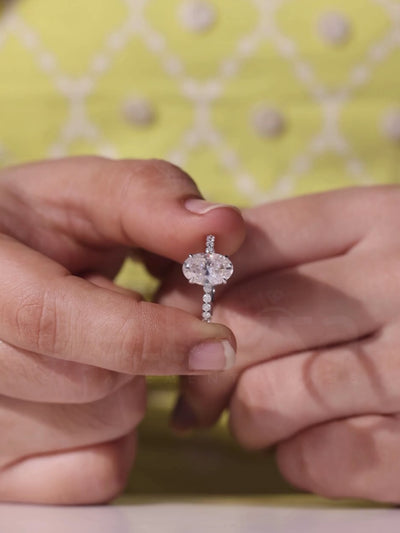 1.0CT-3.0CT Oval Cut Pave Setting Moissanite Engagement Ring