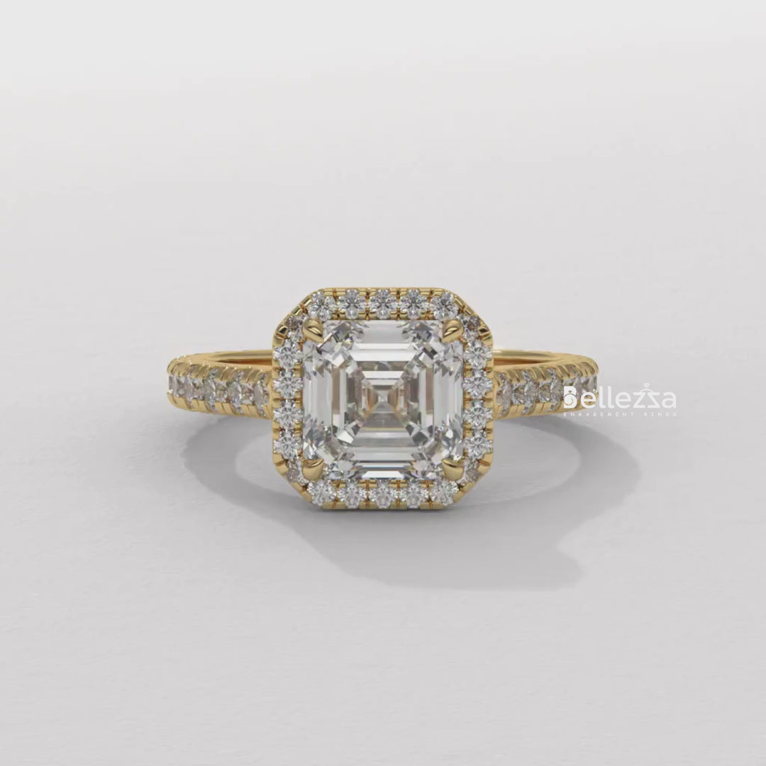 1.0-2.0CT Asscher Cut CVD Diamond Halo Setting Engagement Ring
