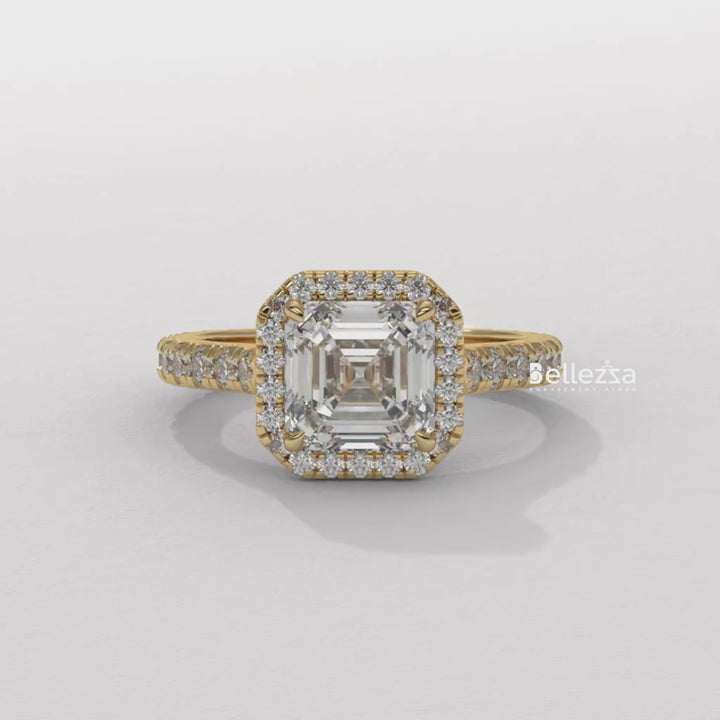 1.0-2.0CT Asscher Cut CVD Diamond Halo Setting Engagement Ring