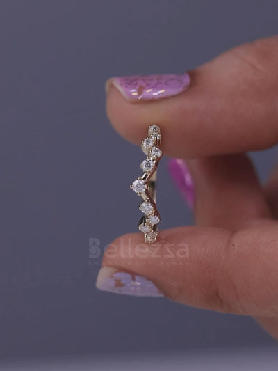 Round Cut Cluster Moissanite Wedding Band For Her