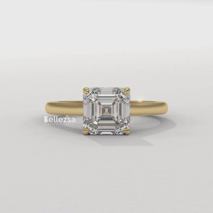 1.0-2.0CT Asscher Cut Solitaire CVD Diamond Engagement Ring