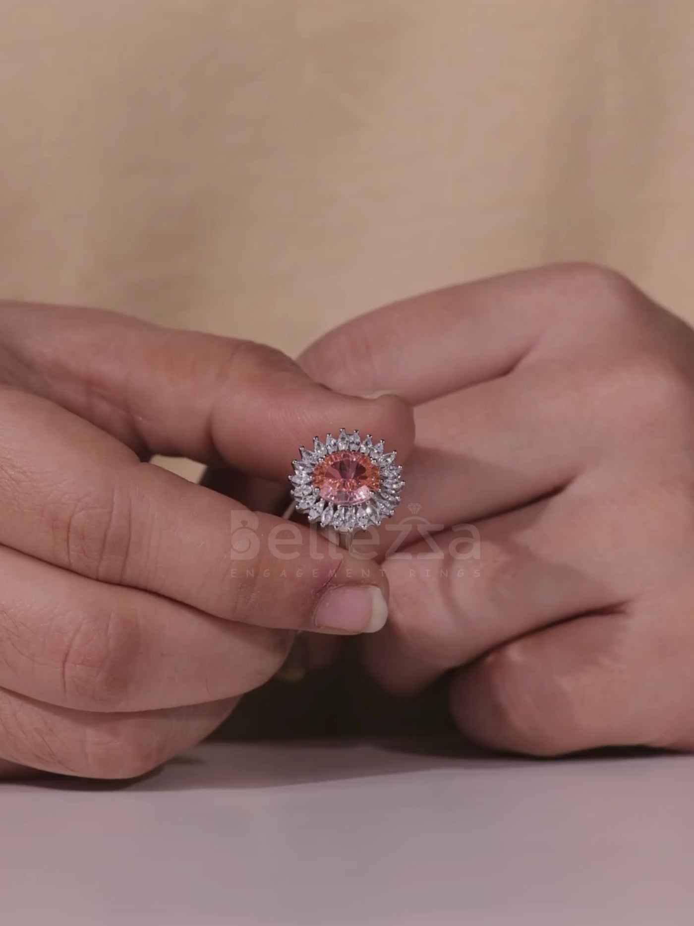 1.50CT-2.50CT Oval Cut Orangy Pink Cluster Diamond Engagement Ring