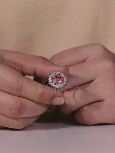 1.50CT-2.50CT Oval Cut Orangy Pink Cluster Diamond Engagement Ring