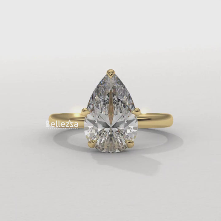 2.0-3.0CT Pear Cut Hidden Halo CVD Diamond Engagement Ring