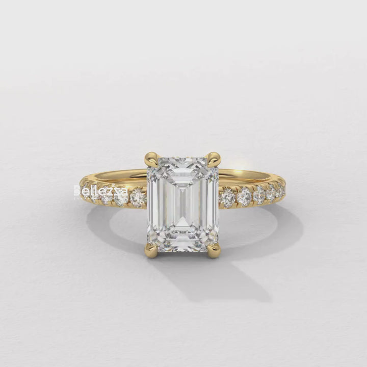 1.50-2.50CT Emerald Cut Lab Grown Diamond Pave Setting Engagement Ring