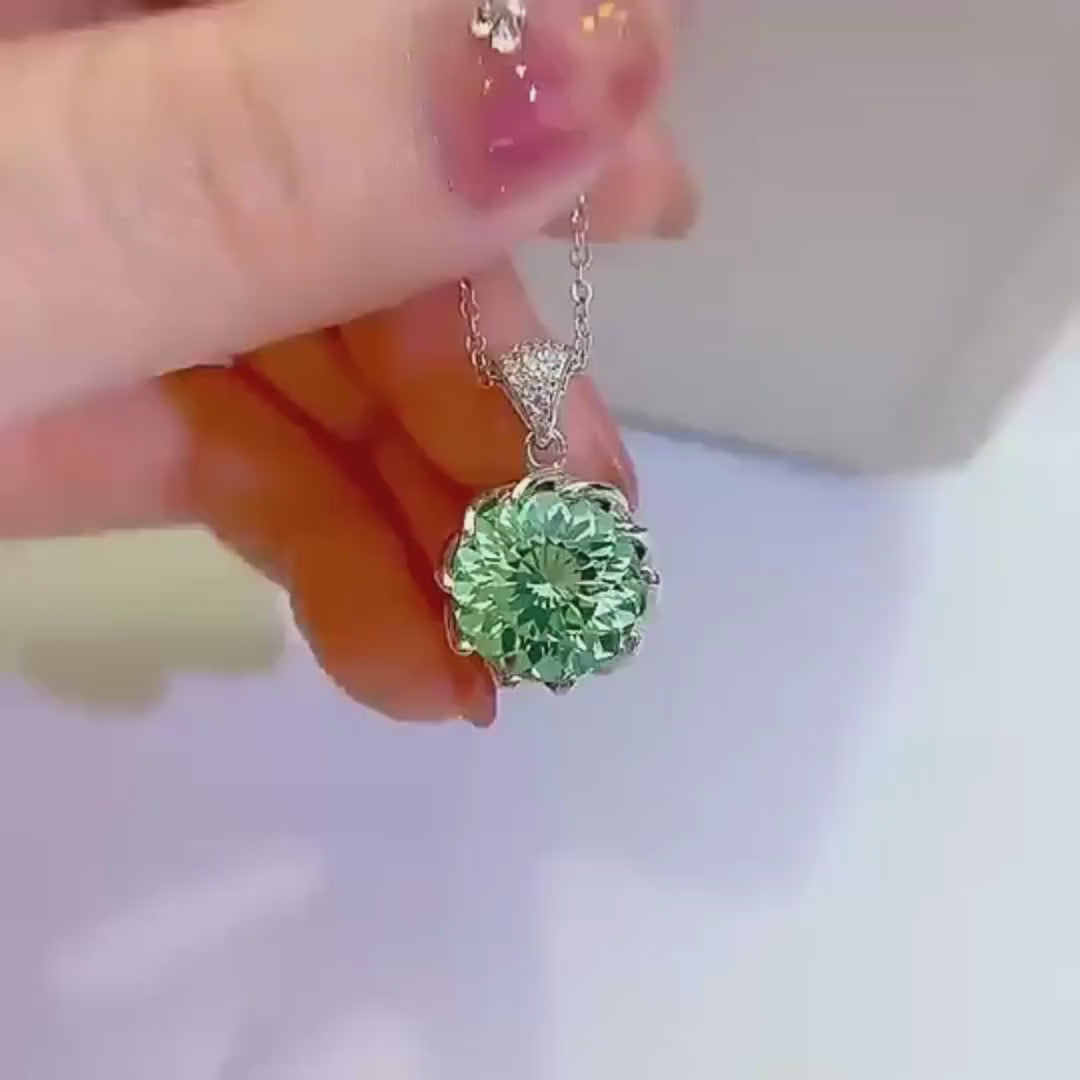 10CT Fancy Green Round Moissanite Diamond Necklace for Women