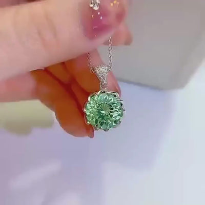 10CT Fancy Green Round Moissanite Diamond Necklace for Women