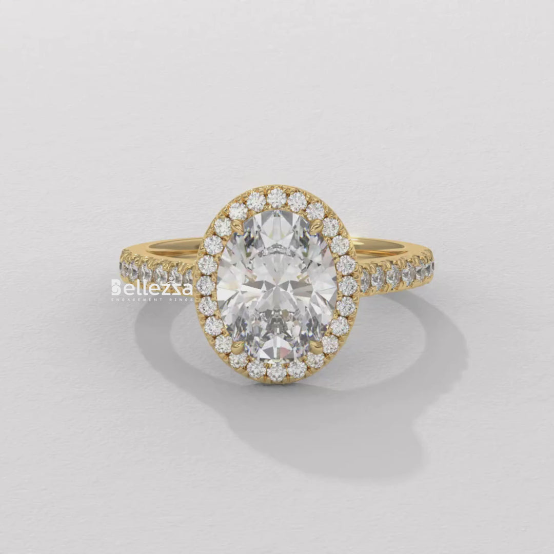 1.50-2.50CT Oval Cut CVD Diamond Halo Pave Setting Engagement Ring