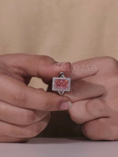 2.00CT-3.0CT Radiant Cut Orangy Pink Diamond Engagement Ring