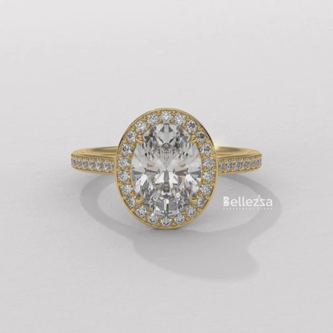 2.0-3.0CT Oval Cut Halo Pave Setting Lab Grown Diamond Engagement Ring