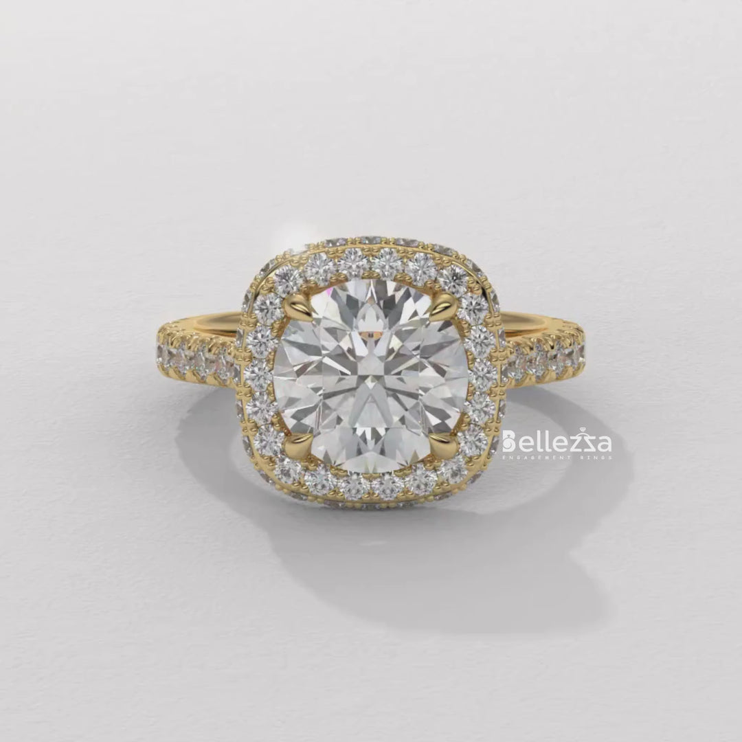 2.0-3.0CT Round Cut Halo Pave Setting Lab Grown Engagement Ring