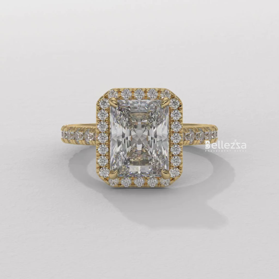 1.50-2.50CT Radiant Cut Lab Grown Diamond Halo Setting Engagement Ring