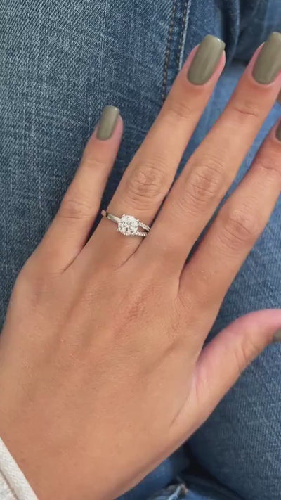 0.1 CT Round Cut Solitaire Pave Moissanite Engagement Ring