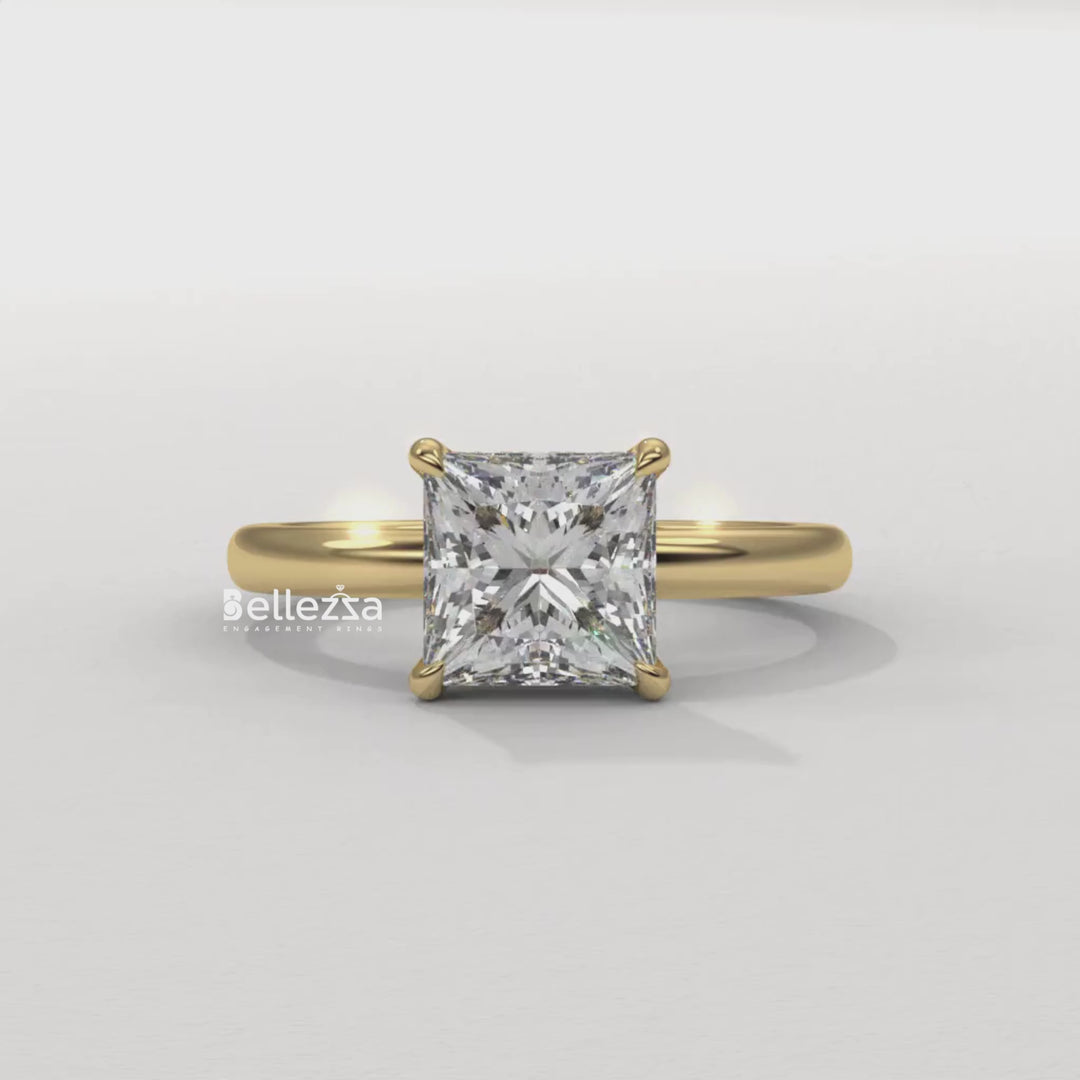 1.0-2.0CT Princess Cut CVD Diamond Hidden Halo Engagement Ring