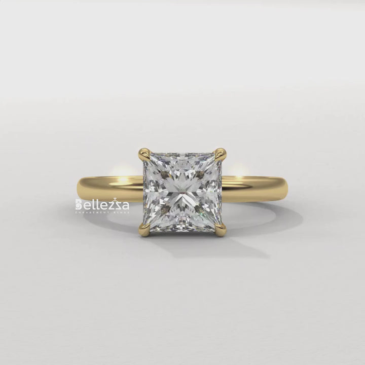 1.0-2.0CT Princess Cut CVD Diamond Hidden Halo Engagement Ring