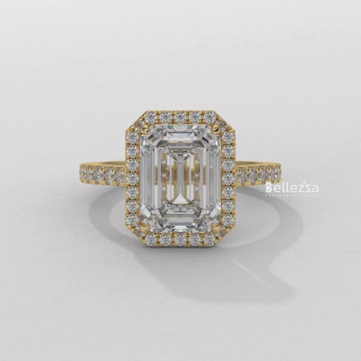 1.50-2.0CT Emerald Cut Halo Pave Setting CVD Diamond Engagement Ring
