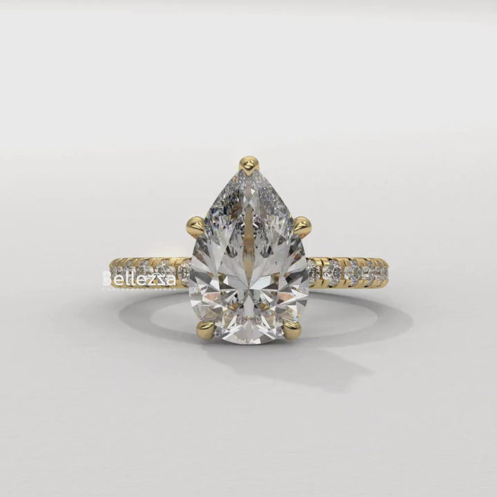 1.50-2.50CT Pear Cut Lab Grown Diamond Pave Setting Engagement Ring