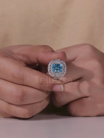 1.50CT-3.50CT Emerald Cut Blue Stone Cluster Engagement Ring