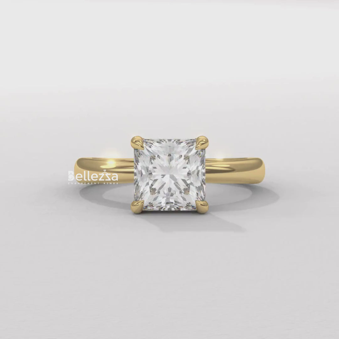 1.0-2.0CT Princess Cut CVD Diamond Hidden Halo Engagement Ring