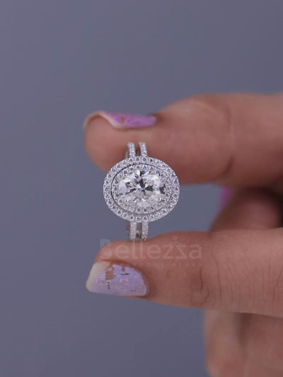 1.50CT Oval Cut Double Halo Moissanite Engagement Ring