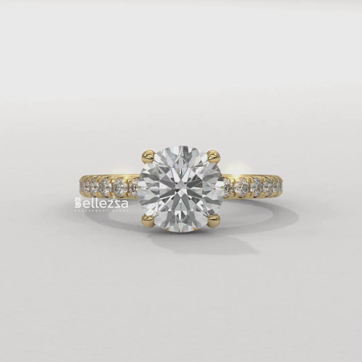 1.50-2.50CT Round Cut Lab Grown Diamond Pave Setting Engagement Ring