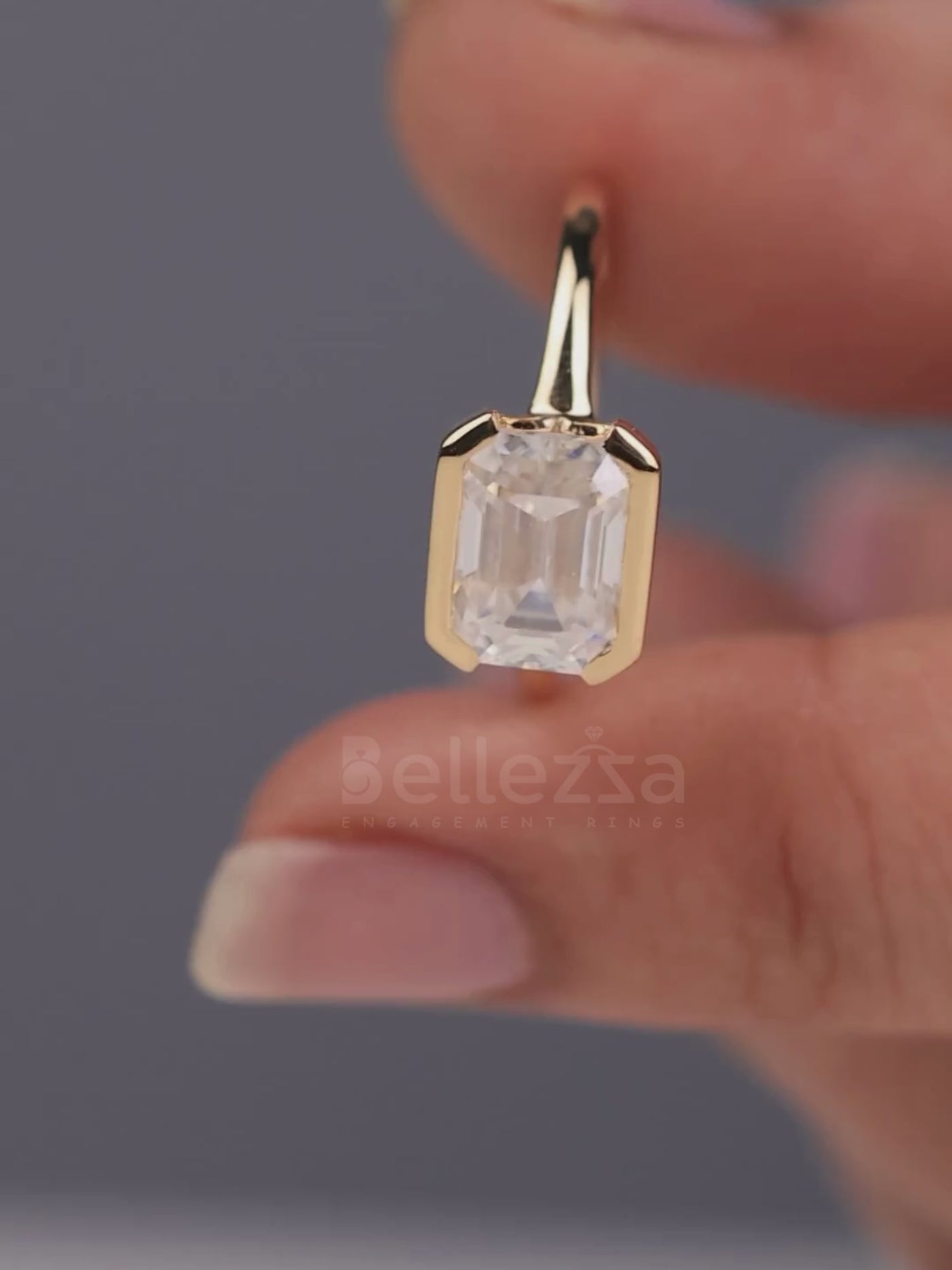 1.50CT East West Emerald Cut Half Bezel Engagement Ring