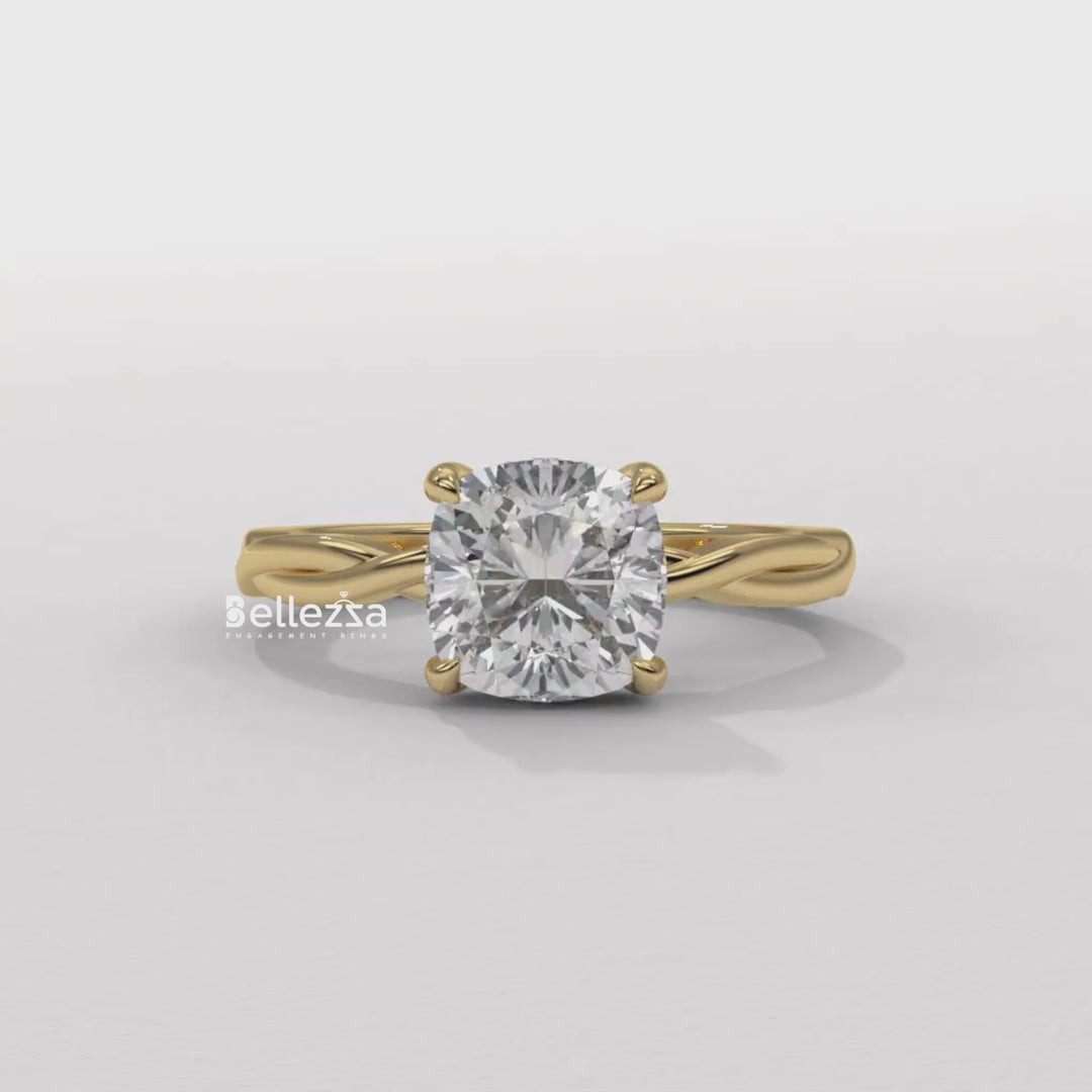 1.50-2.50CT Cushion Cut CVD Diamond Twisted Engagement Ring