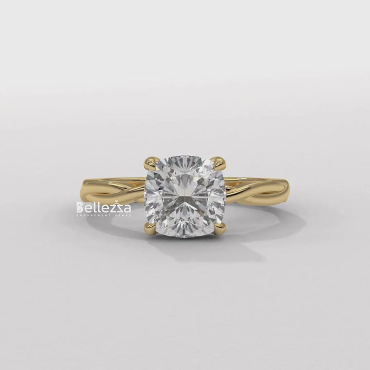 1.50-2.50CT Cushion Cut CVD Diamond Twisted Engagement Ring