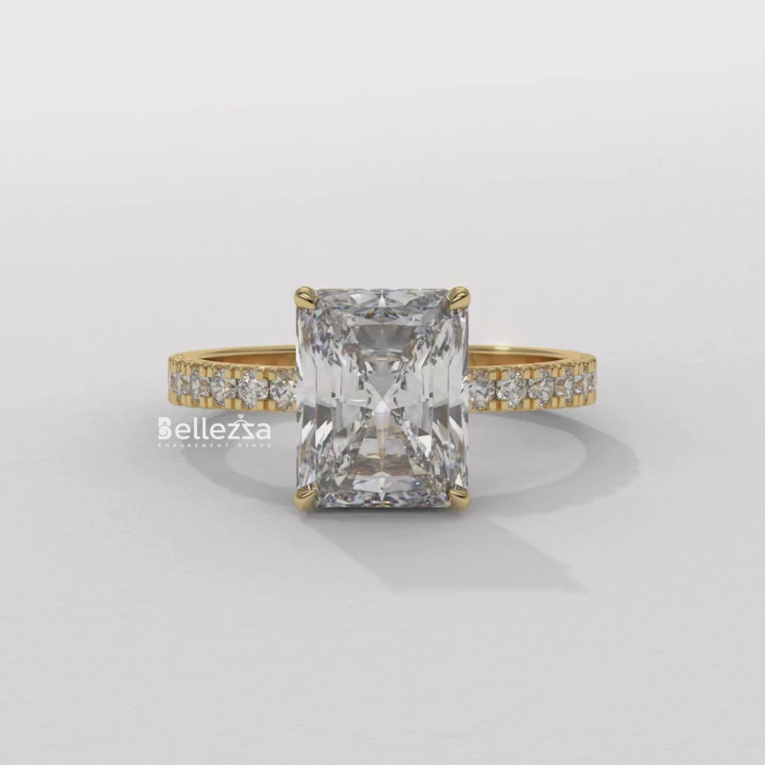 1.50-2.50CT Radiant Cut CVD Diamond Pave Setting Engagement Ring