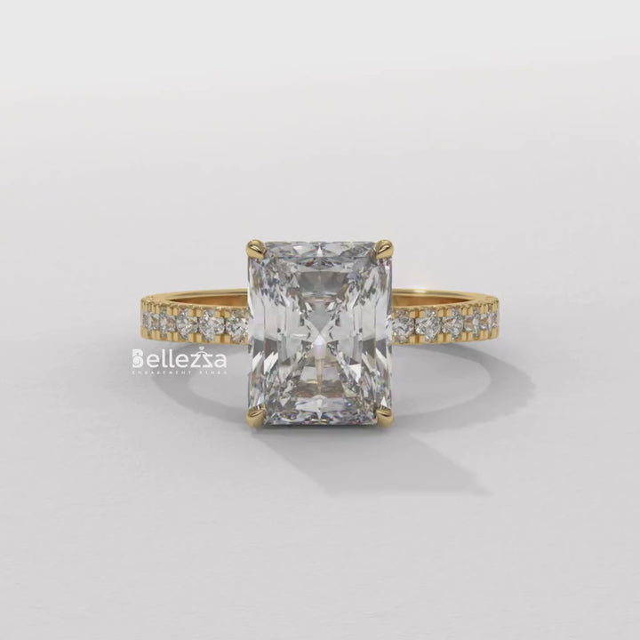 1.50-2.50CT Radiant Cut CVD Diamond Pave Setting Engagement Ring