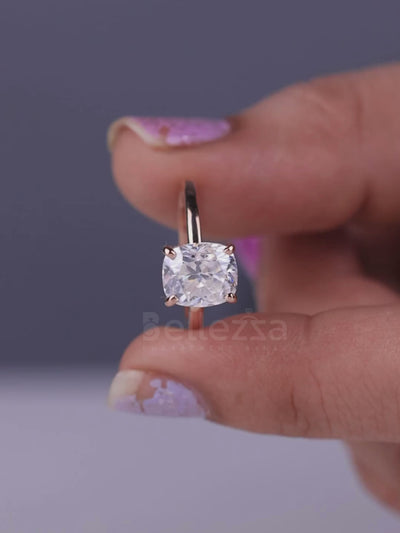 1.0CT Cushion Cut Diamond Hidden Halo Moissanite Engagement Ring