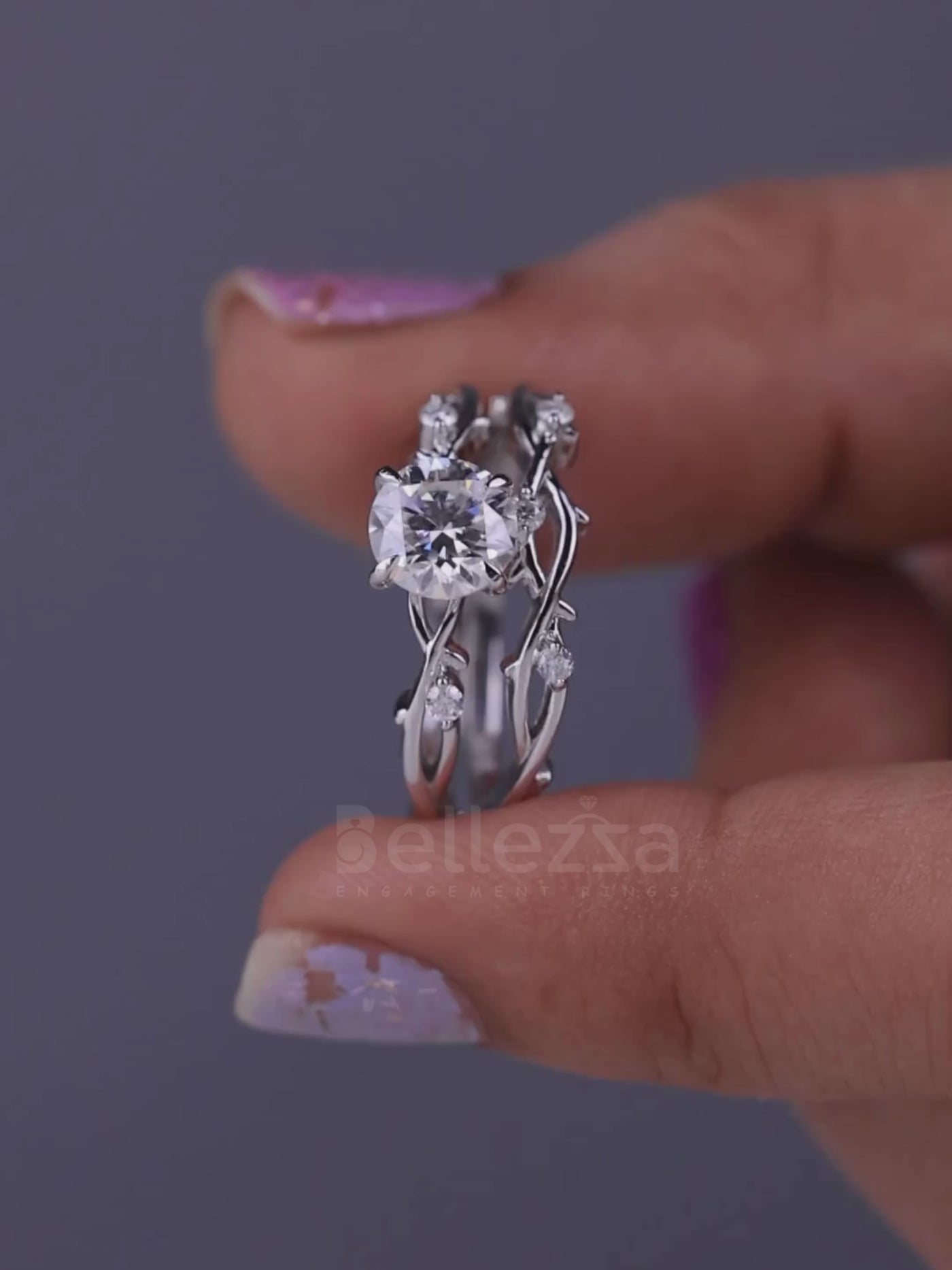 1.0CT Round Cut Diamond Nature Inspired Bridal Ring Set