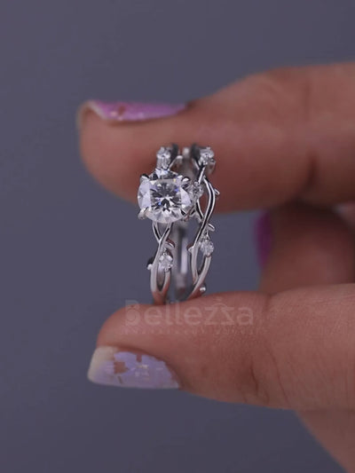 1.0CT Round Cut Diamond Nature Inspired Bridal Ring Set