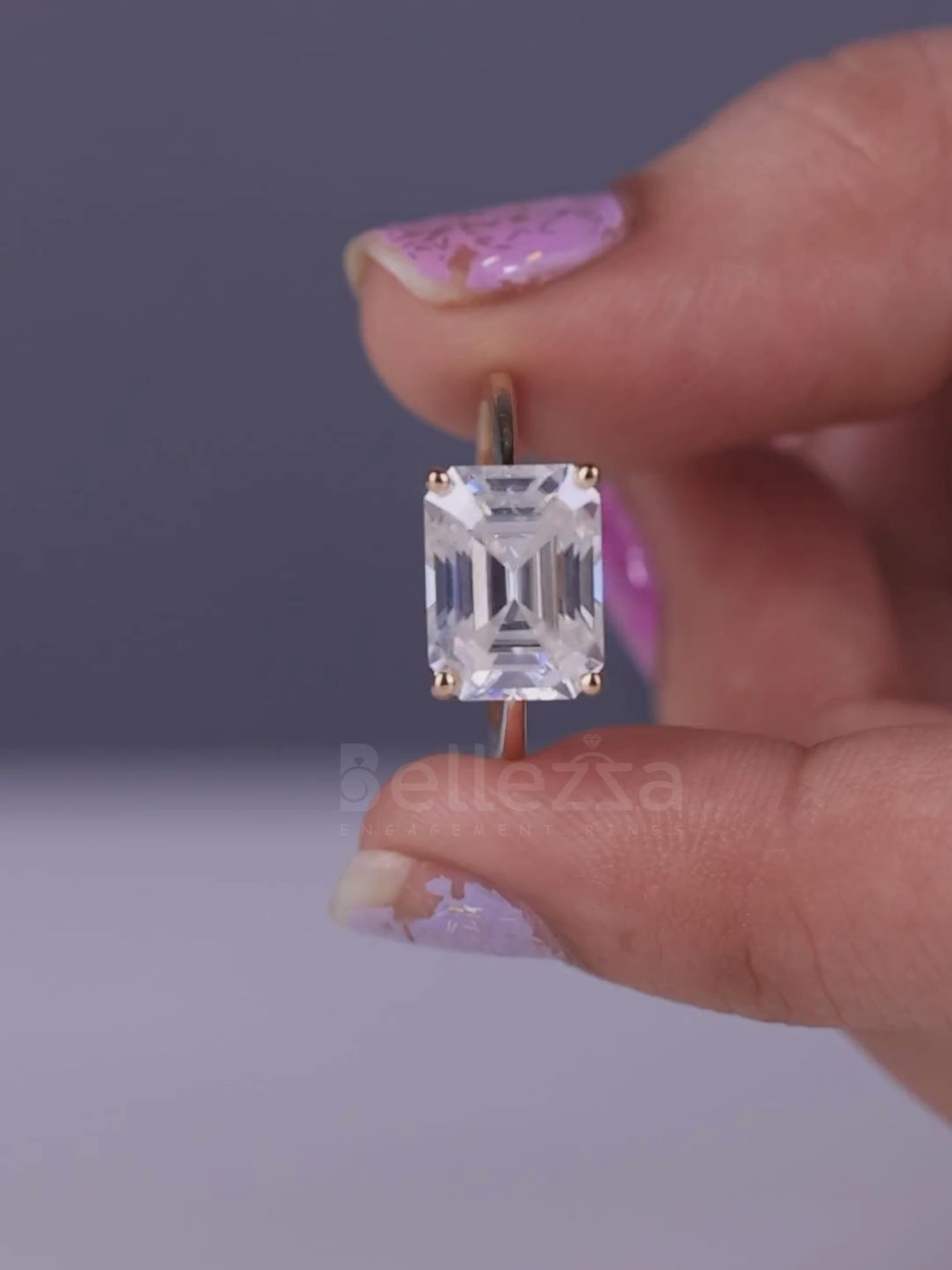 3.0CT East West Emerald Cut Solitaire Engagement Ring