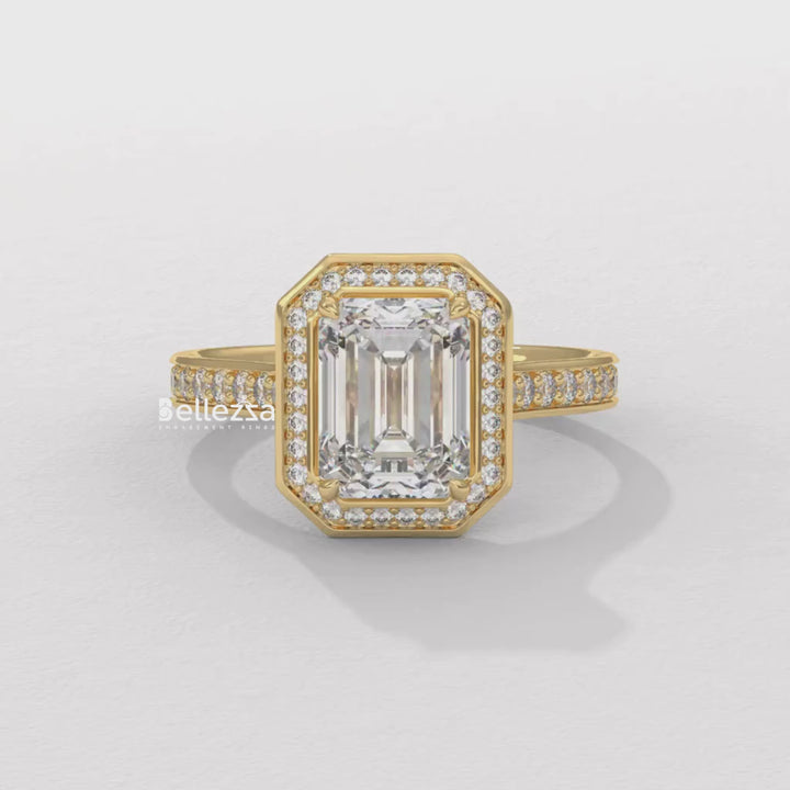 2.0-3.0CT Emerald Cut CVD Diamond Halo Pave Set Engagement Ring