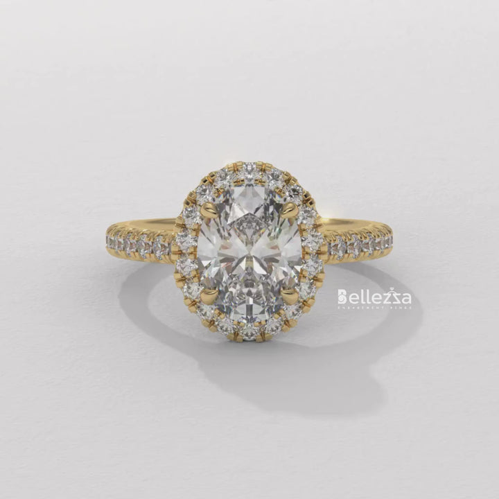 1.50-2.50CT Oval Cut CVD Diamond Halo Pave Setting Engagement Ring