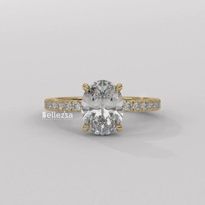 1.0-2.0CT Oval Cut CVD Diamond Pave Setting Engagement Ring