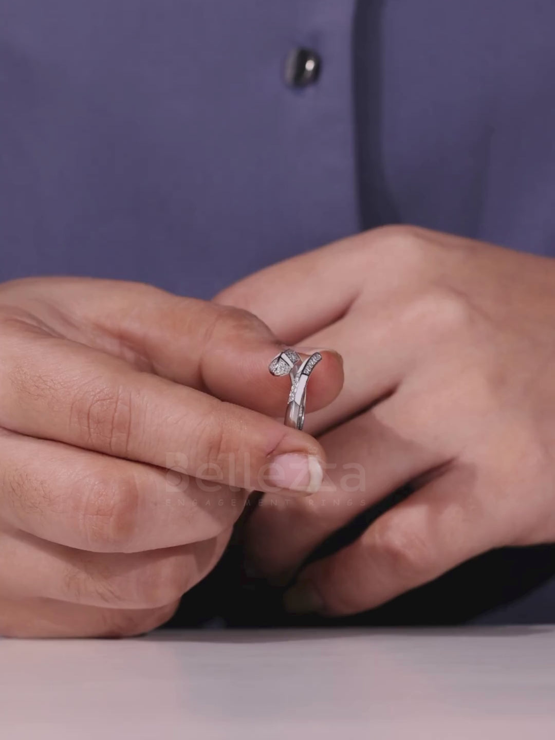 0.60TCW Round Cut Unique Style Bypass Shank Wedding Band