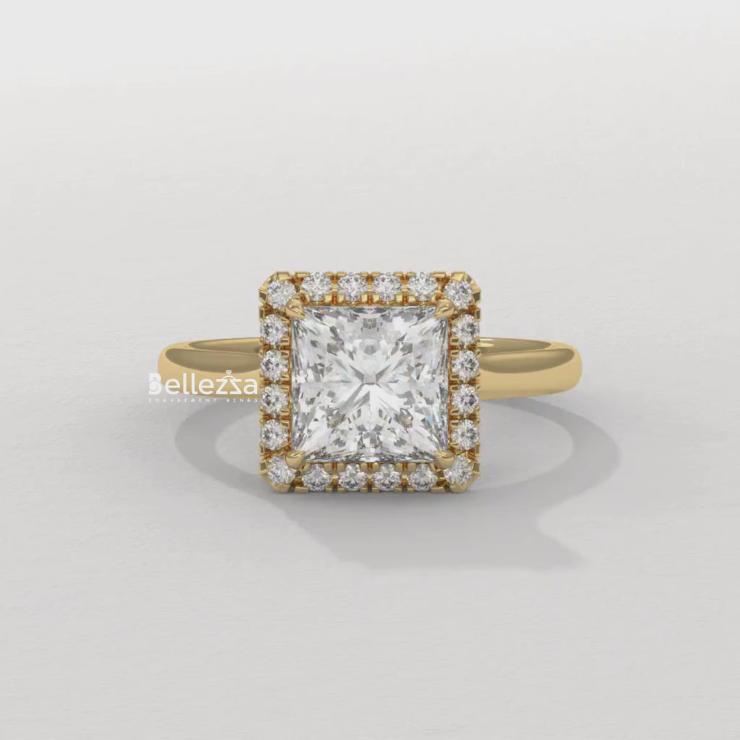 1.0-2.0CT Princess Cut Lab Grown Diamond Halo Set Engagement Ring