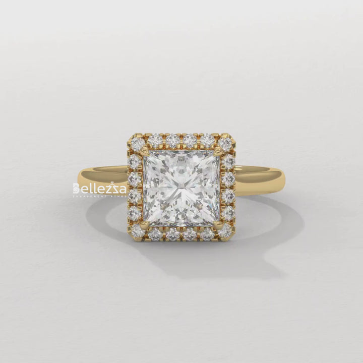 1.0-2.0CT Princess Cut Lab Grown Diamond Halo Set Engagement Ring