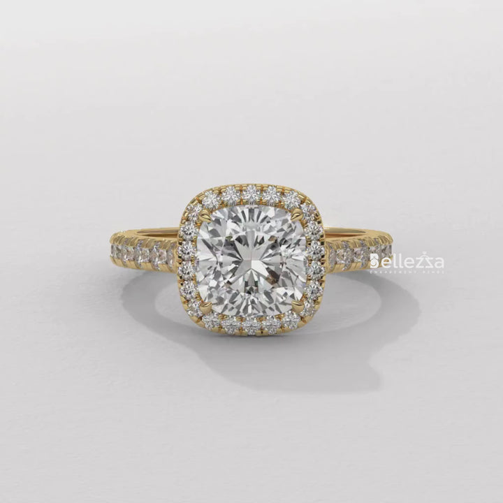 1.0-2.0CT Cushion Cut Halo Pave Setting CVD Diamond Engagement Ring